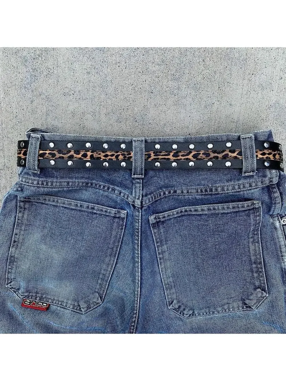 Cheetah print studded silver belt buckle belt. Punk gothic y2k style. 37 inches